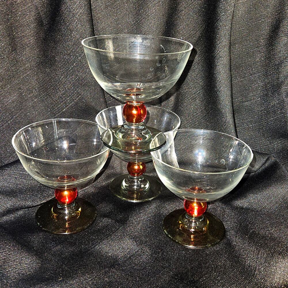 Cerve Italy Ruby Amber Red Ball Stem Coupe Champagne Dessert Glasses Vintage